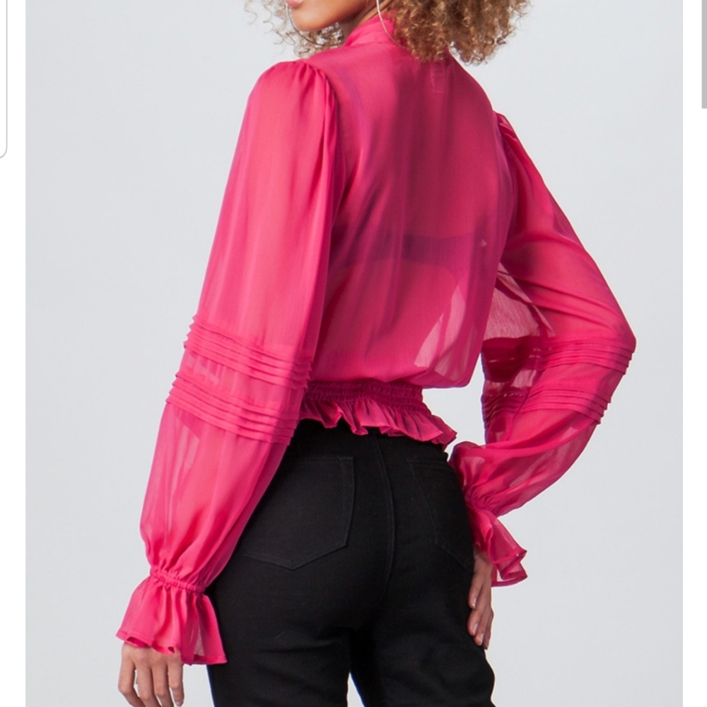 Jealous Tomato Sheer Blouse w/Bowtie & Peasant Sleeves - Picture 2 of 16